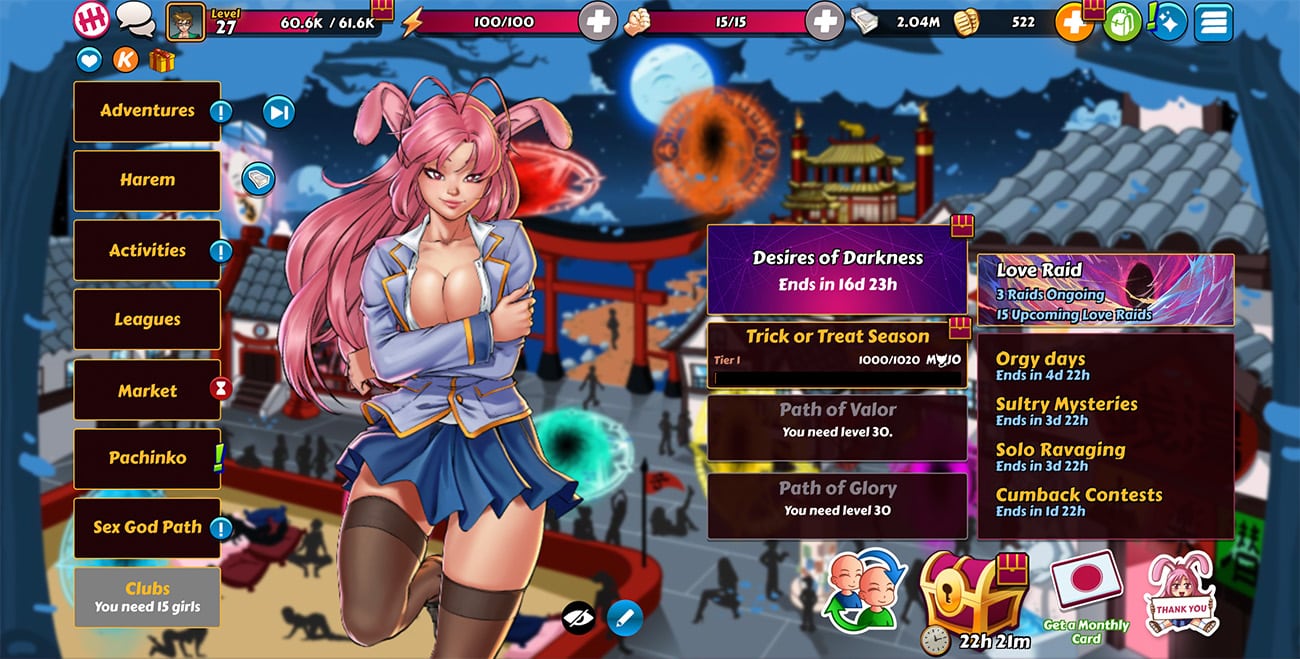 Hentai Heroes main menu